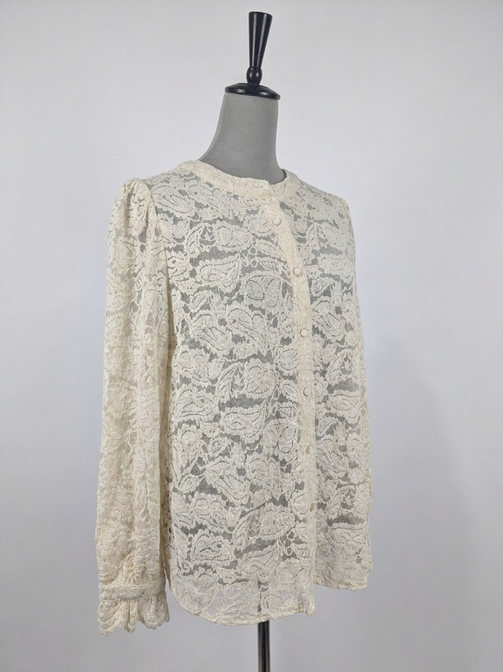 Delicate Ivory Lace Button-Down Blouse